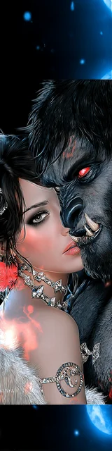 Free dark romance bookmark featuring a werewolf couple showing sharp teeth